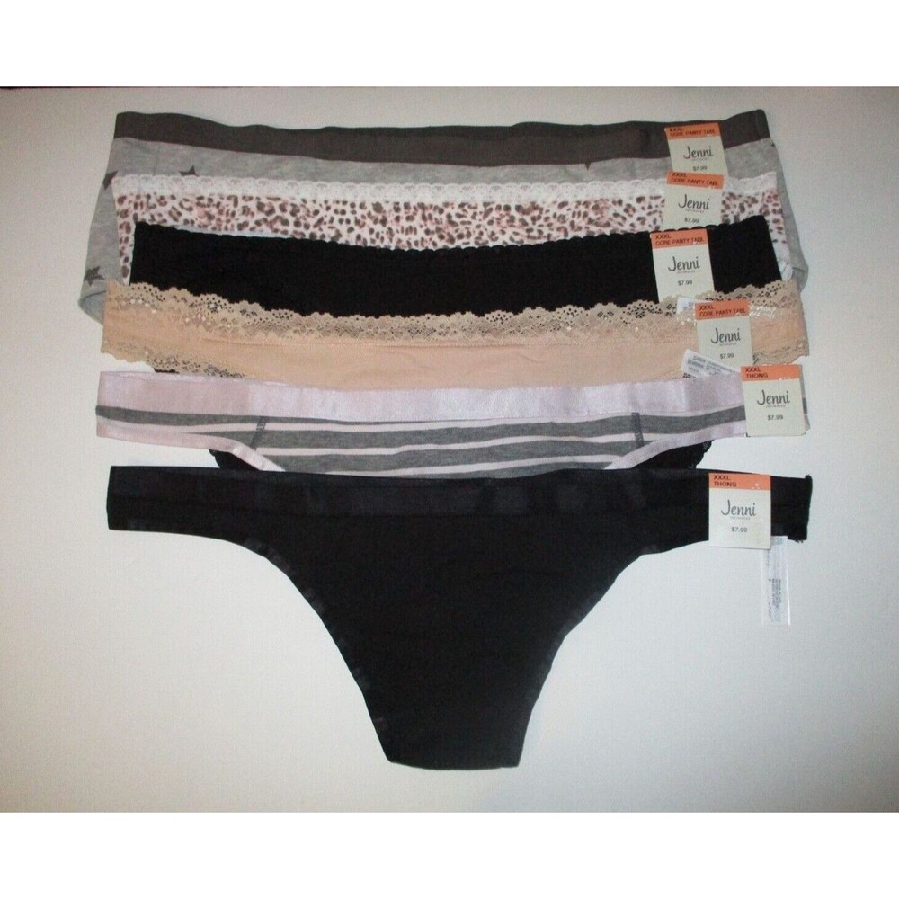 Jenni Womens Sz XXXL Lace Trim Cotton Bikini Brief Thong Panty Lot of 6